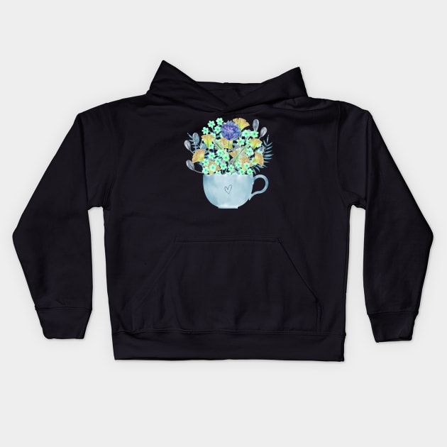 Cup o’ Flowers Kids Hoodie by zeelv